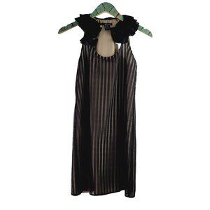 JAYGODFREY Black Over Nude Overlay Big Shoulder Sheath Dress, Sz 4